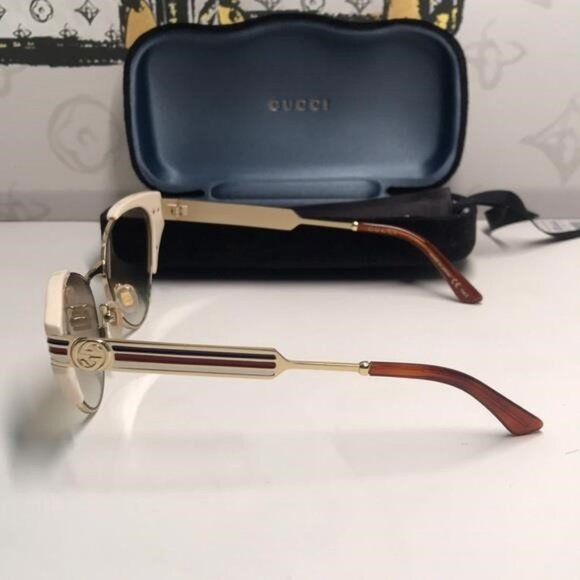 New Authentic Gucci GG0522S 005 Cat-Eye Sunglasses Ivory Brown Gradient - Picture 9 of 12